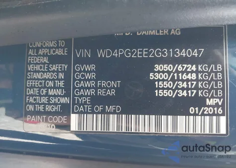 2016 Mercedes-Benz Metris z USA, uszkodzony, nr VIN WD4PG2EE2G3134047